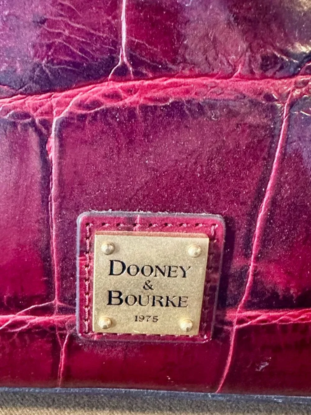 Dooney & Bourke Denison Croco Embossed Leather Zip Zip Satchel Bordeaux / Burgun